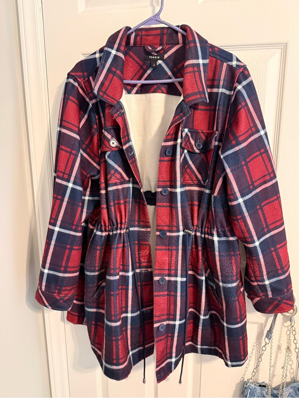 torrid Red, Navy & White Plaid Drawstring Jacket